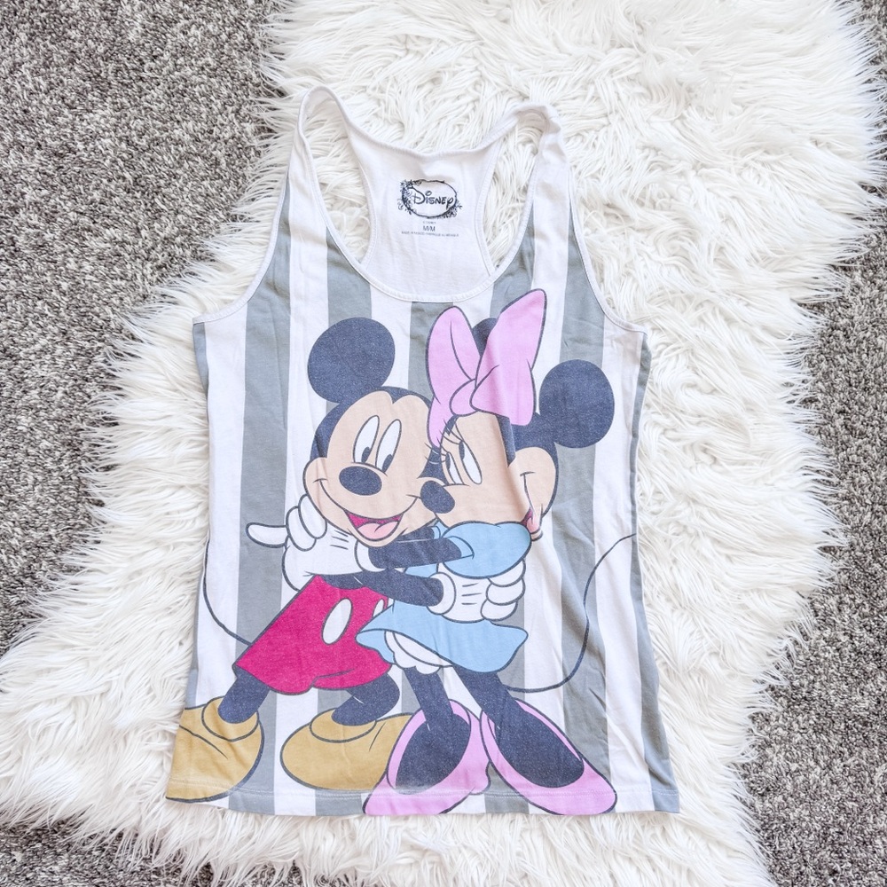 Disney Mickey & Minnie Gray Striped Racerback Tank Top M